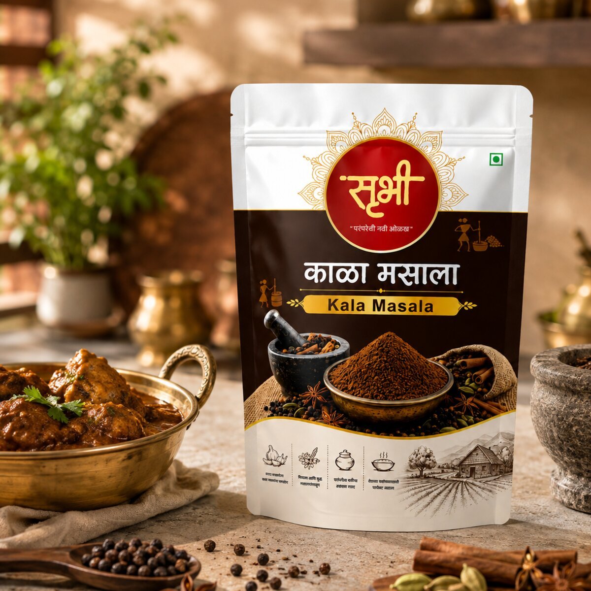 Srubhi masala being cooked and served